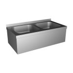Stainless steel wall hung double sink with apron