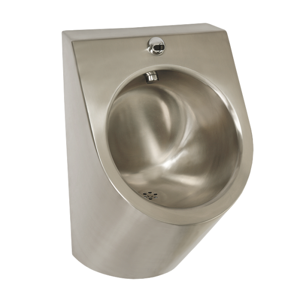 Stainless steel urinal with integrated infra-red flushing unit, 6 V