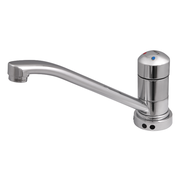 Washbasin and sink tap for double sink with swivel spout, 6 V